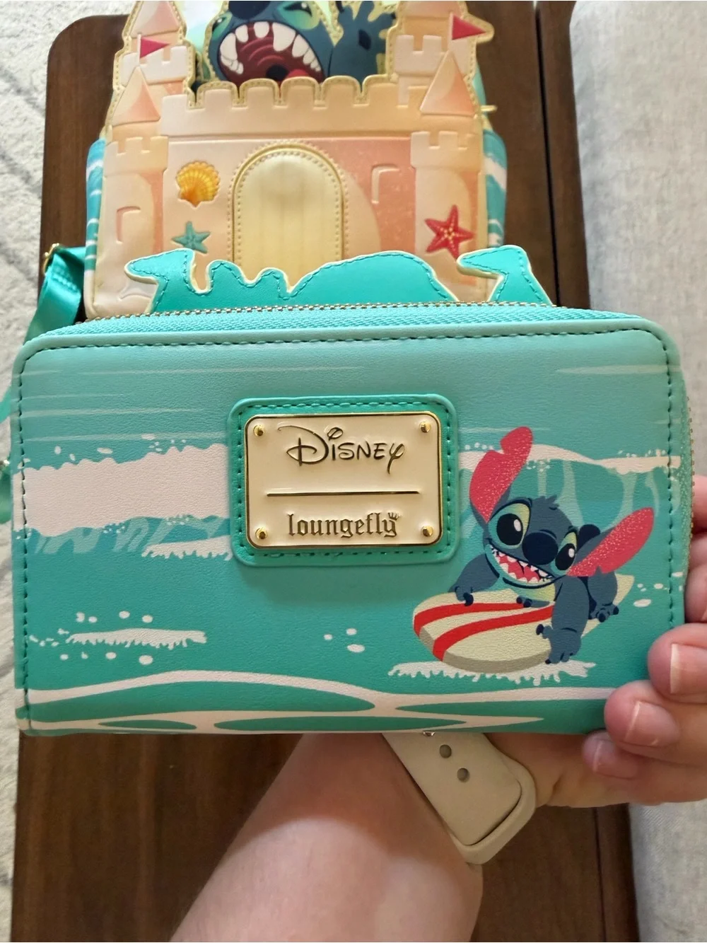Loungefly Stitch Castle Mini Backpack & Wallet - Pastel Pink Peach Teal